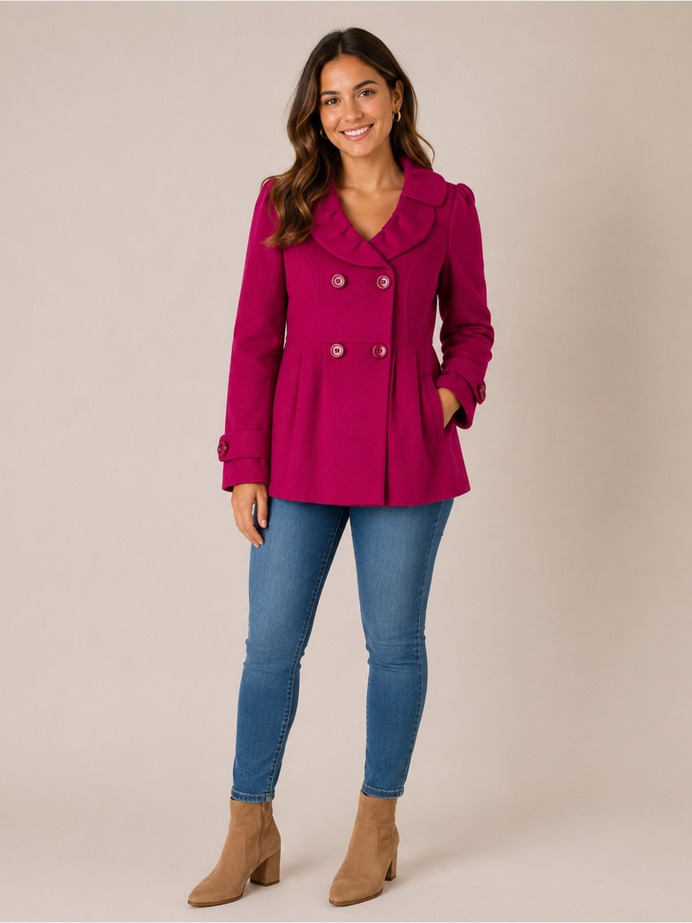 1 Madison Pink Double-Breasted Coat Size Medium